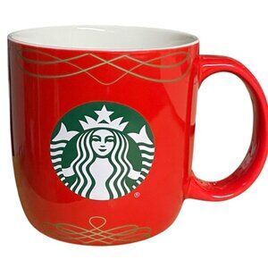 STARBUCKS 2020 ceramic holiday SOUPER mug red gold trim soup cocoa coffee 18 oz